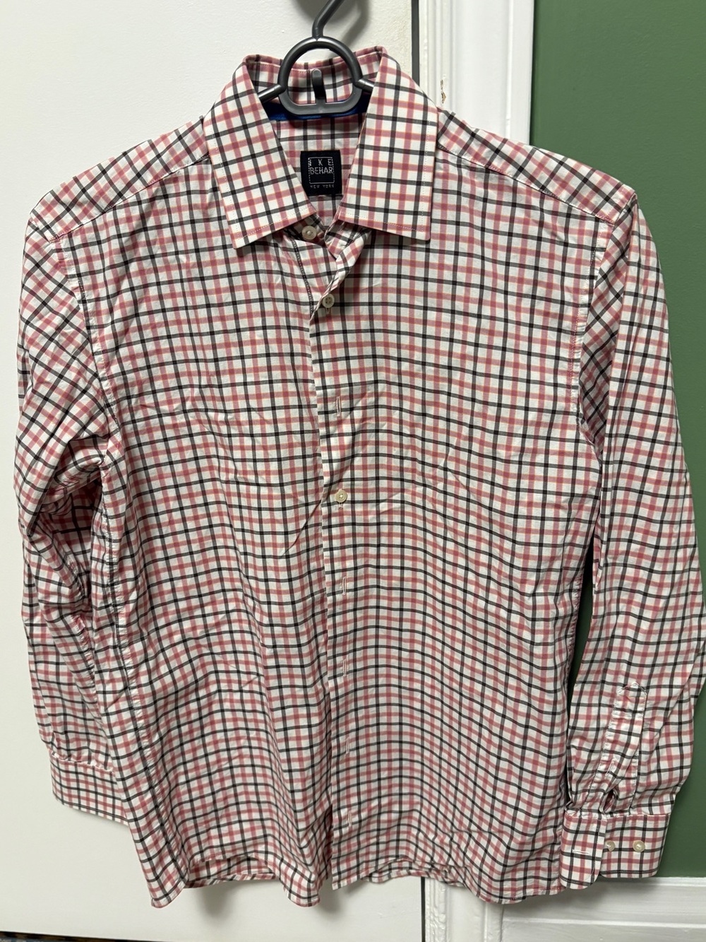 Boys Pink and White Plaid Button-Up Shirt